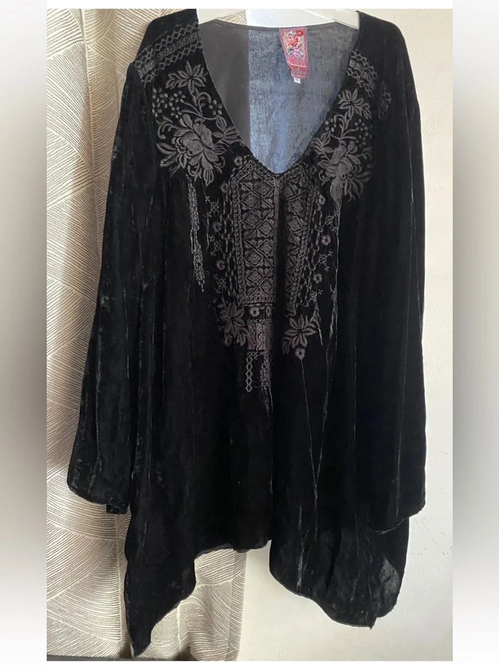Johnny Was Tunic Top Womens Black Velvet Floral Embroidered Western Boho Sz 3X